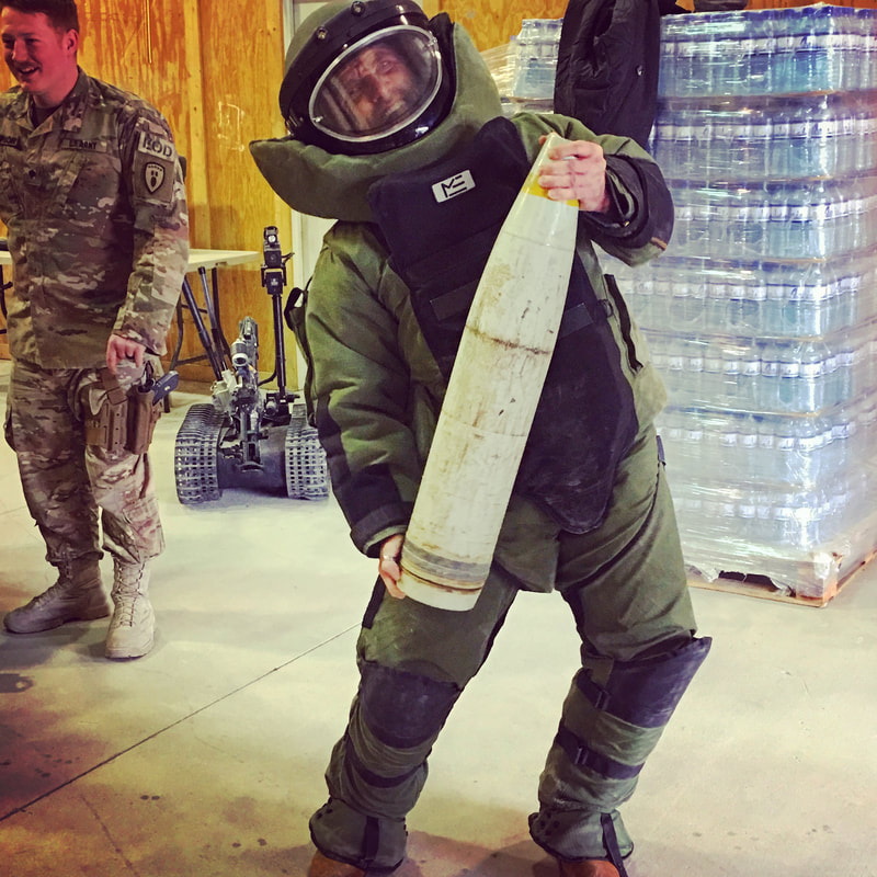 Joel Bryant "trains" with the bomb squad at Bagram Air Base in Afghanistan