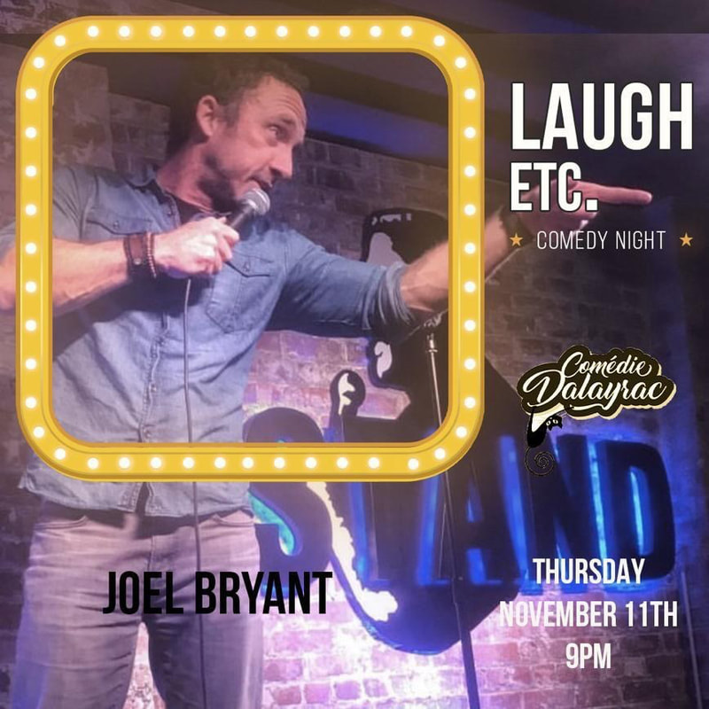 Joel Bryant headlining standup comedian for Laugh Etc. at Dalyrac Theatre in Paris, France