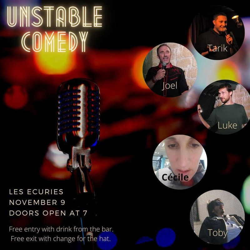 Joel Bryant doing standup comedy at Unstable Comedy Show in Paris, France