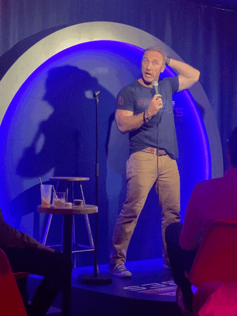 Joel Bryant headlining standup comedian at Barbes Comedy Club in Paris, France