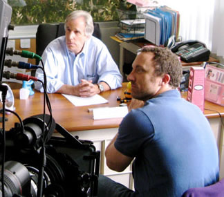 Joel Bryant and Henry Winkler on the set of You Are Nothing
